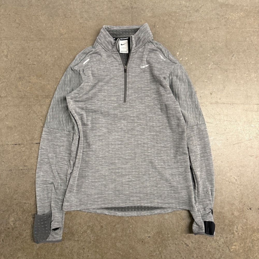 Nike Running Therma-FIT Mens Small Grey Half Zip Pullover Mitten Cuffs 2383